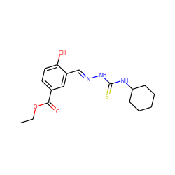 CCOC(=O)c1ccc(O)c(/C=N/NC(=S)NC2CCCCC2)c1 ZINC000028705989