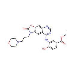 CCOC(=O)c1ccc(O)c(Nc2ncnc3cc4oc(=O)n(CCCN5CCOCC5)c4cc23)c1 ZINC000084710297