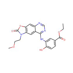 CCOC(=O)c1ccc(O)c(Nc2ncnc3cc4oc(=O)n(CCOC)c4cc23)c1 ZINC000473121251