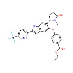 CCOC(=O)c1ccc(Oc2cc3cc(-c4ccc(C(F)(F)F)cn4)[nH]c3cc2[C@@H]2CCC(=O)N2C)cc1 ZINC001772637276