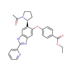 CCOC(=O)c1ccc(Oc2cc3nc(-c4ccccn4)[nH]c3cc2[C@@H]2CCCN2C(C)=O)cc1 ZINC000043063197