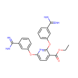 CCOC(=O)c1ccc(Oc2cccc(C(=N)N)c2)nc1Oc1cccc(C(=N)N)c1 ZINC000013797430