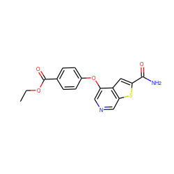 CCOC(=O)c1ccc(Oc2cncc3sc(C(N)=O)cc23)cc1 ZINC000013864407