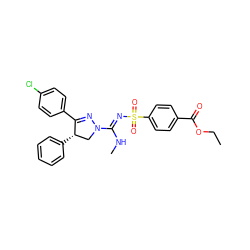 CCOC(=O)c1ccc(S(=O)(=O)/N=C(\NC)N2C[C@H](c3ccccc3)C(c3ccc(Cl)cc3)=N2)cc1 ZINC000095575328