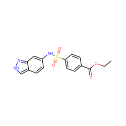 CCOC(=O)c1ccc(S(=O)(=O)Nc2ccc3c[nH]nc3c2)cc1 ZINC000008150733