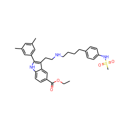 CCOC(=O)c1ccc2[nH]c(-c3cc(C)cc(C)c3)c(CCNCCCCc3ccc(NS(C)(=O)=O)cc3)c2c1 ZINC000003952525