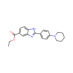 CCOC(=O)c1ccc2[nH]c(-c3ccc(N4CCCCC4)cc3)nc2c1 ZINC000653753998