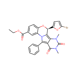 CCOC(=O)c1ccc2c(c1)-n1c(-c3ccccc3)c3c(=O)n(C)c(=O)n(C)c3c1[C@H](c1ccc(Br)o1)O2 ZINC000072119604