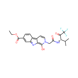 CCOC(=O)c1ccc2c3ccn(CC(=O)N[C@H](C(=O)C(F)(F)F)C(C)C)c(O)c-3nc2c1 ZINC000100729486