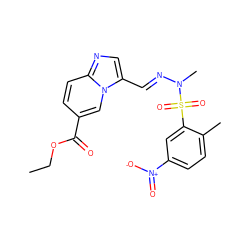 CCOC(=O)c1ccc2ncc(/C=N/N(C)S(=O)(=O)c3cc([N+](=O)[O-])ccc3C)n2c1 ZINC000028652840