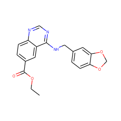 CCOC(=O)c1ccc2ncnc(NCc3ccc4c(c3)OCO4)c2c1 ZINC000013737671