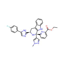 CCOC(=O)c1cccc([C@@]2(c3cnn(C)c3)N[C@@H](c3ncc(-c4ccc(F)cc4)[nH]3)Cc3c2[nH]c2ccccc32)n1 ZINC000059068594