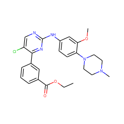 CCOC(=O)c1cccc(-c2nc(Nc3ccc(N4CCN(C)CC4)c(OC)c3)ncc2Cl)c1 ZINC000096272916