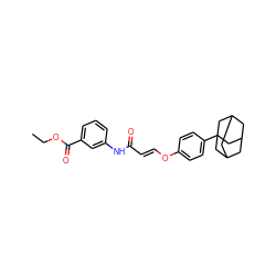 CCOC(=O)c1cccc(NC(=O)/C=C/Oc2ccc(C34CC5CC(CC(C5)C3)C4)cc2)c1 ZINC000095579908