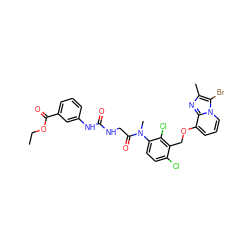 CCOC(=O)c1cccc(NC(=O)NCC(=O)N(C)c2ccc(Cl)c(COc3cccn4c(Br)c(C)nc34)c2Cl)c1 ZINC000027330136