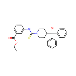 CCOC(=O)c1cccc(NC(=S)N2CCC(C(O)(c3ccccc3)c3ccccc3)CC2)c1 ZINC000084671168