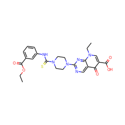 CCOC(=O)c1cccc(NC(=S)N2CCN(c3ncc4c(=O)c(C(=O)O)cn(CC)c4n3)CC2)c1 ZINC000009130787