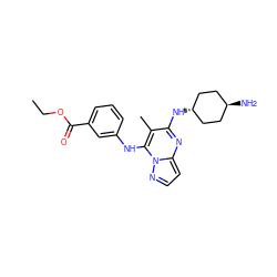 CCOC(=O)c1cccc(Nc2c(C)c(N[C@H]3CC[C@H](N)CC3)nc3ccnn23)c1 ZINC000254092509