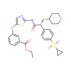 CCOC(=O)c1cccc(Oc2cnc(NC(=O)[C@H](OC3CCOCC3)c3ccc(S(=O)(=O)C4CC4)cc3)s2)c1 ZINC000218895851