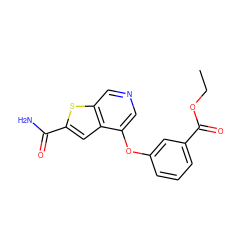 CCOC(=O)c1cccc(Oc2cncc3sc(C(N)=O)cc23)c1 ZINC000013864386