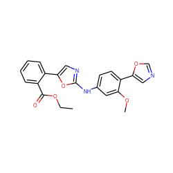 CCOC(=O)c1ccccc1-c1cnc(Nc2ccc(-c3cnco3)c(OC)c2)o1 ZINC000003594941