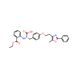 CCOC(=O)c1ccccc1N[C@@H](Cc1ccc(OCCc2nc(-c3ccccc3)oc2C)cc1)C(=O)O ZINC000012358138