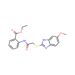 CCOC(=O)c1ccccc1NC(=O)CSc1nc2ccc(OC)cc2[nH]1 ZINC000003534333