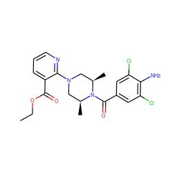 CCOC(=O)c1cccnc1N1C[C@H](C)N(C(=O)c2cc(Cl)c(N)c(Cl)c2)[C@H](C)C1 ZINC000036286445