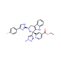 CCOC(=O)c1ccnc([C@@]2(c3cnn(C)c3)N[C@@H](c3nc(-c4ccc(F)cc4)c[nH]3)Cc3c2[nH]c2ccccc32)c1 ZINC000299834423