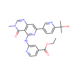 CCOC(=O)c1ccnc(Nc2nc(-c3ccc(C(C)(C)O)nc3)cc3ncn(C)c(=O)c23)c1 ZINC000115625358