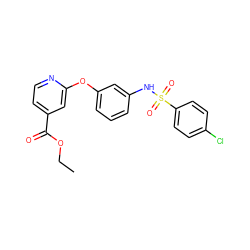 CCOC(=O)c1ccnc(Oc2cccc(NS(=O)(=O)c3ccc(Cl)cc3)c2)c1 ZINC000096271587