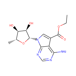 CCOC(=O)c1cn([C@@H]2O[C@H](C)[C@@H](O)[C@H]2O)c2ncnc(N)c12 ZINC000013809459