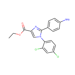 CCOC(=O)c1cn(-c2ccc(Cl)cc2Cl)c(-c2ccc(N)cc2)n1 ZINC000013642414