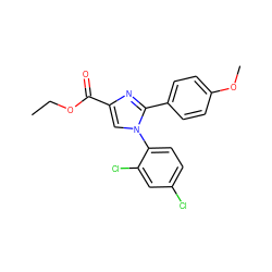 CCOC(=O)c1cn(-c2ccc(Cl)cc2Cl)c(-c2ccc(OC)cc2)n1 ZINC000013642405