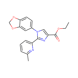 CCOC(=O)c1cn(-c2ccc3c(c2)OCO3)c(-c2cccc(C)n2)n1 ZINC000096285318