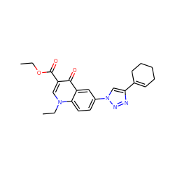 CCOC(=O)c1cn(CC)c2ccc(-n3cc(C4=CCCCC4)nn3)cc2c1=O ZINC000653793306