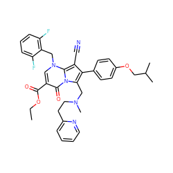 CCOC(=O)c1cn(Cc2c(F)cccc2F)c2c(C#N)c(-c3ccc(OCC(C)C)cc3)c(CN(C)CCc3ccccn3)n2c1=O ZINC000027321335