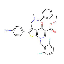 CCOC(=O)c1cn(Cc2c(F)cccc2F)c2sc(-c3ccc(N)cc3)c(CN(C)Cc3ccccc3)c2c1=O ZINC000027421728