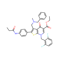 CCOC(=O)c1cn(Cc2c(F)cccc2F)c2sc(-c3ccc(NC(=O)CC)cc3)c(CN(C)Cc3ccccc3)c2c1=O ZINC000036331634