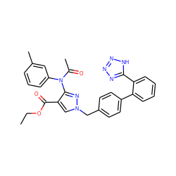 CCOC(=O)c1cn(Cc2ccc(-c3ccccc3-c3nnn[nH]3)cc2)nc1N(C(C)=O)c1cccc(C)c1 ZINC000072179277