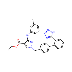 CCOC(=O)c1cn(Cc2ccc(-c3ccccc3-c3nnn[nH]3)cc2)nc1Nc1cccc(C)c1 ZINC000072180367