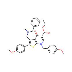 CCOC(=O)c1cn(Cc2ccc(OC)cc2)c2sc(-c3ccc(OC)cc3)c(CN(C)Cc3ccccc3)c2c1=O ZINC000036331616