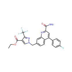 CCOC(=O)c1cn(Cc2ccc3c(-c4ccc(F)cc4)cc(C(N)=O)nc3c2)nc1C(F)(F)F ZINC000205637124