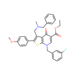 CCOC(=O)c1cn(Cc2cccc(F)c2)c2sc(-c3ccc(OC)cc3)c(CN(C)Cc3ccccc3)c2c1=O ZINC000036331658