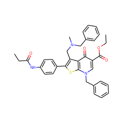 CCOC(=O)c1cn(Cc2ccccc2)c2sc(-c3ccc(NC(=O)CC)cc3)c(CN(C)Cc3ccccc3)c2c1=O ZINC000036331644