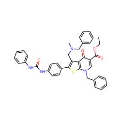 CCOC(=O)c1cn(Cc2ccccc2)c2sc(-c3ccc(NC(=O)Nc4ccccc4)cc3)c(CN(C)Cc3ccccc3)c2c1=O ZINC000049938350