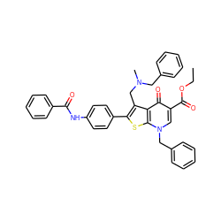 CCOC(=O)c1cn(Cc2ccccc2)c2sc(-c3ccc(NC(=O)c4ccccc4)cc3)c(CN(C)Cc3ccccc3)c2c1=O ZINC000049952368