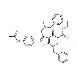 CCOC(=O)c1cn(Cc2ccccc2)c2sc(-c3ccc(NC(C)=O)cc3)c(CN(C)Cc3ccccc3)c2c1=O ZINC000036331642