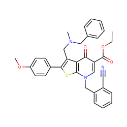 CCOC(=O)c1cn(Cc2ccccc2C#N)c2sc(-c3ccc(OC)cc3)c(CN(C)Cc3ccccc3)c2c1=O ZINC000036331654