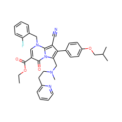 CCOC(=O)c1cn(Cc2ccccc2F)c2c(C#N)c(-c3ccc(OCC(C)C)cc3)c(CN(C)CCc3ccccn3)n2c1=O ZINC000027097955